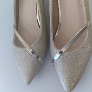 Shimmery Gold Pointed Toe Formal Bridal Fairycore Low Heel Pumps Flats EU 38